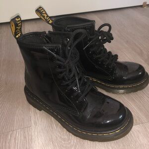 Dr. Martens Kids 1460 Shiny Black Patent Leather Combat Boots Side Zip Size 13